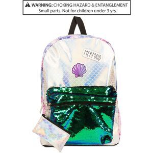 Fab Little Big Girls Reversible Sequins Mermaid Backpack Coin Purse